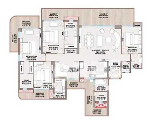 4 BHK + Ser. - 3150 Sq.Ft